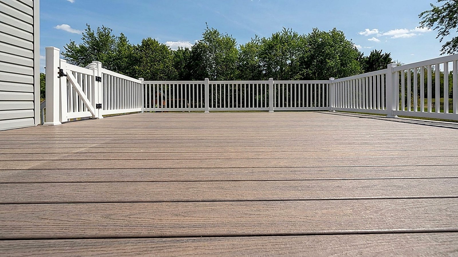 White PVC deck railing background